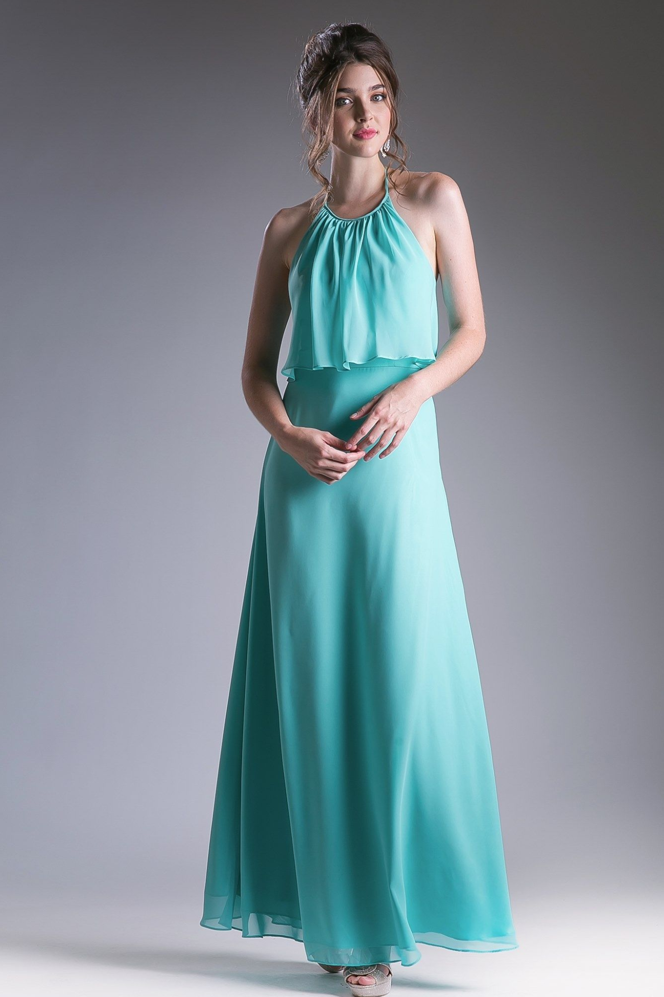 Long Halter Chiffon Dress-0