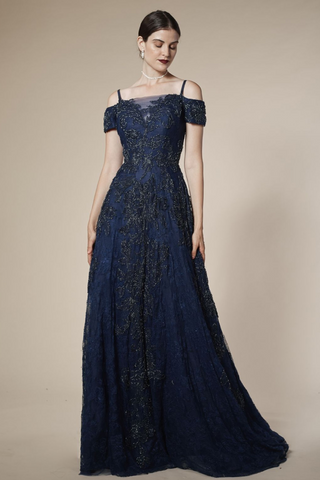 Off Shoulder Floral Lace Gown-0