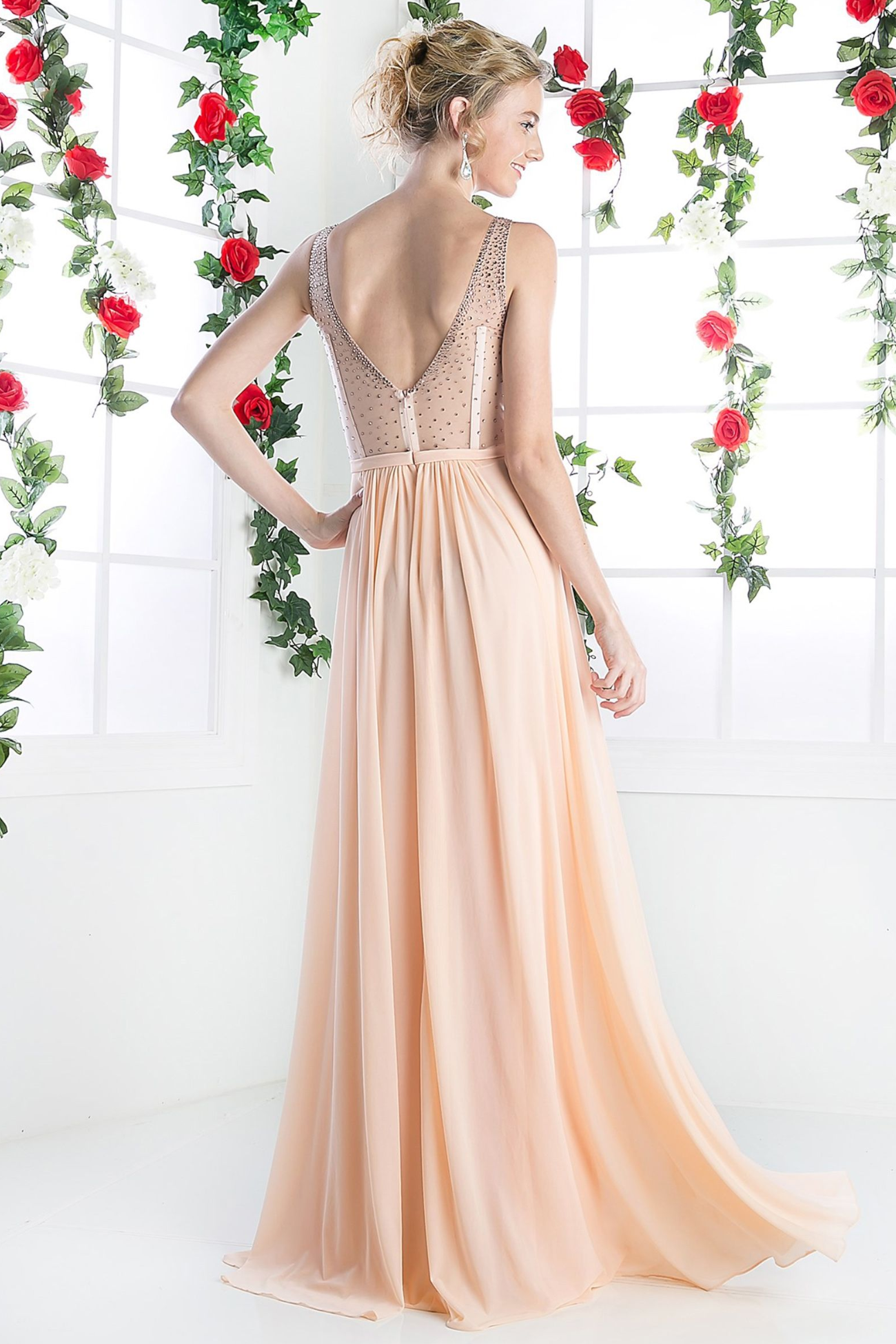 A-line Stretch Nesh Gown With Illusion Bodice-3