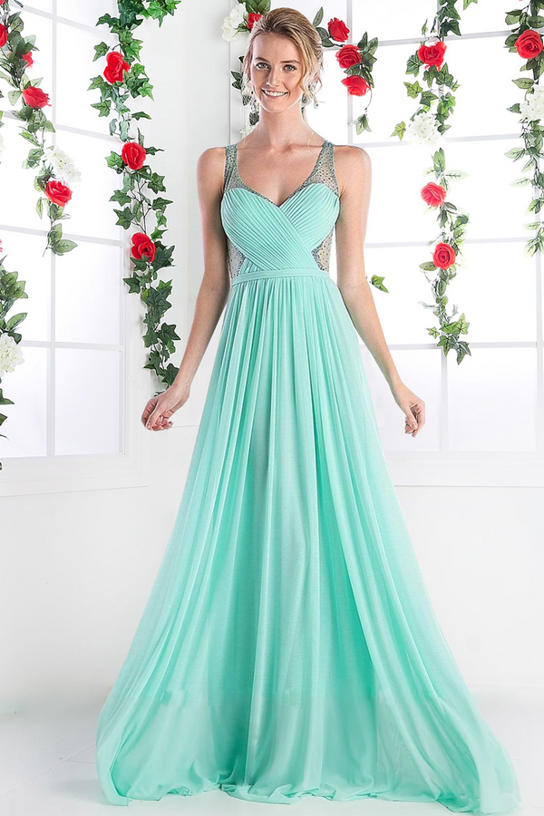 A-line Stretch Nesh Gown With Illusion Bodice-0