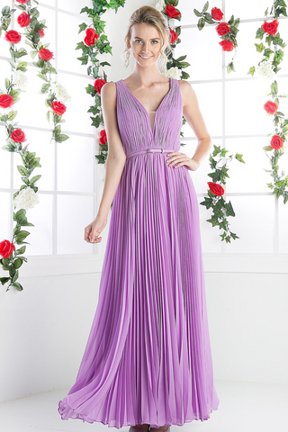 Long Chiffon Sleeveless Dress With Belt-0