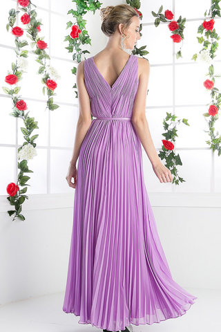 Long Chiffon Sleeveless Dress With Belt-1