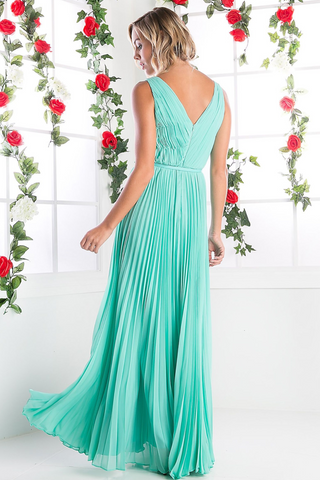 Long Chiffon Sleeveless Dress With Belt-3