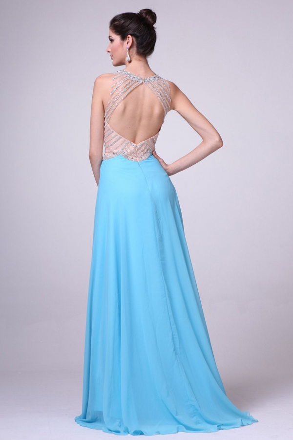 Long A-Line Skirt with Illusion Jewel Neckline-2