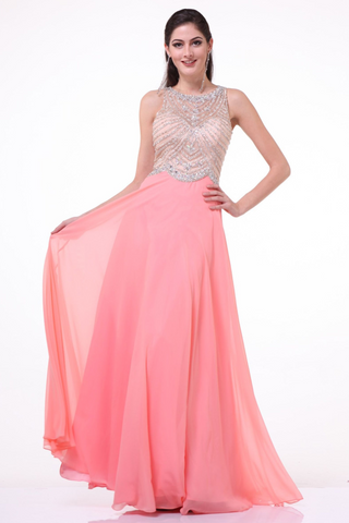 Long A-Line Skirt with Illusion Jewel Neckline-0