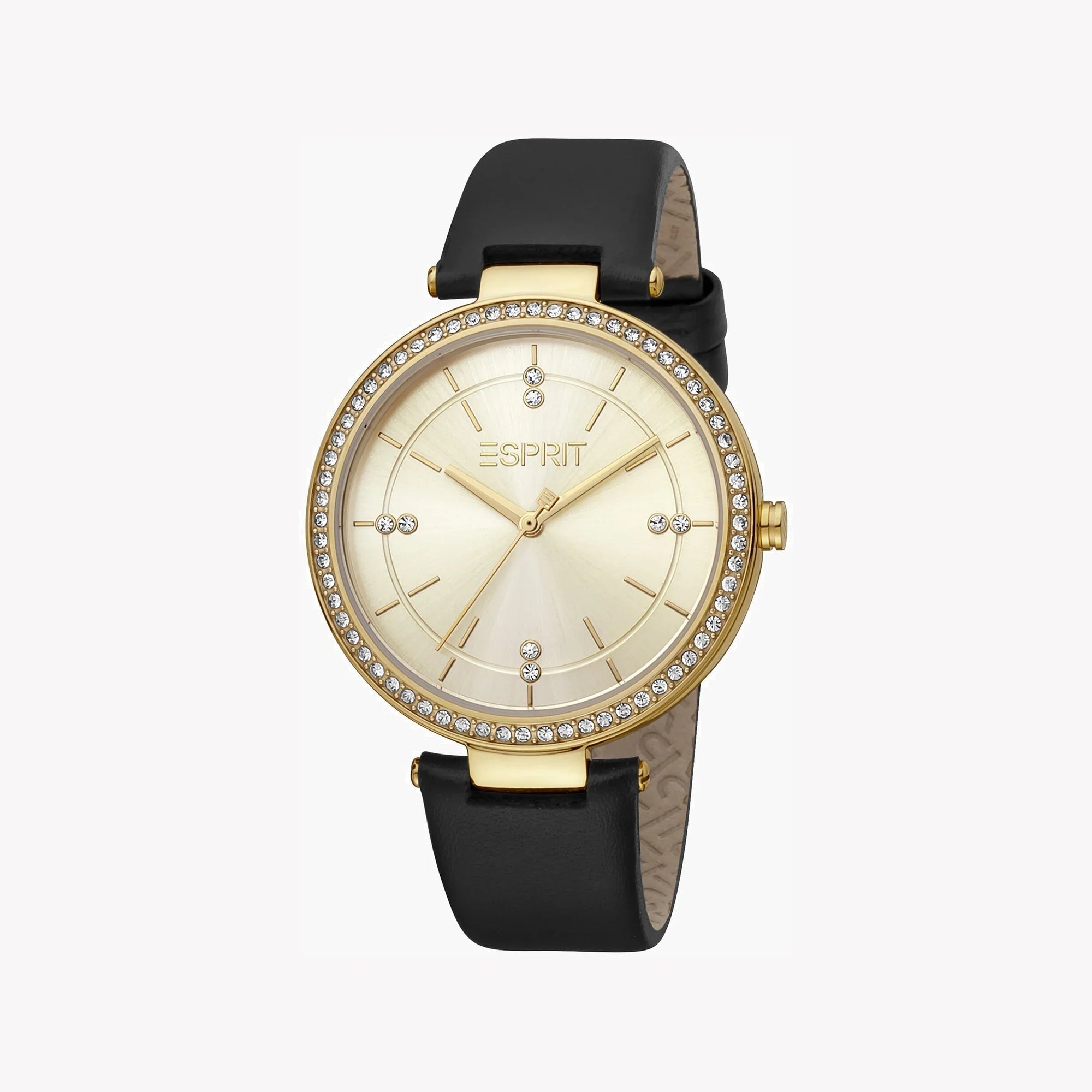 ESPRIT Women's Watch with Gold Stainless Steel Case and Black Leather Band-0