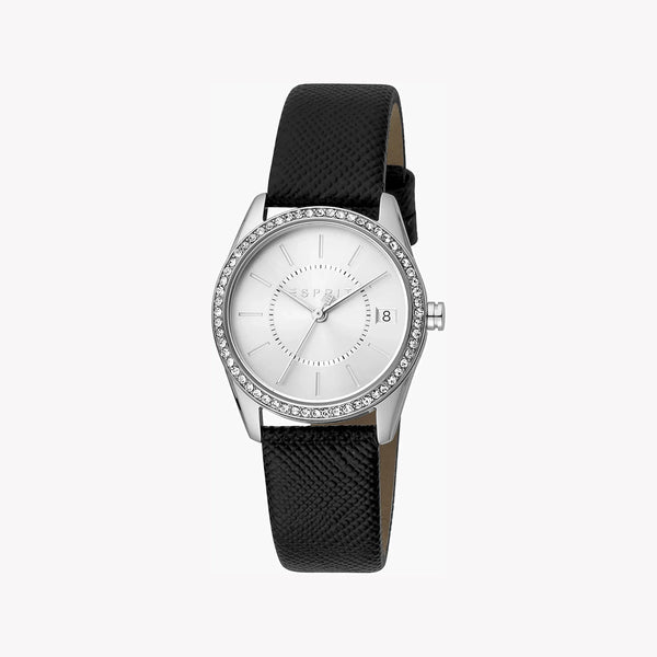 ESPRIT Women's Watch with Silver Stainless Steel Case and Black Leather Band-0