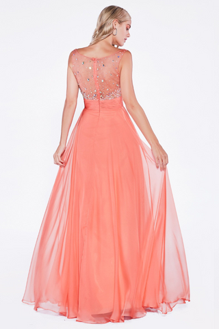 A-Line Dress with Chiffon Skirt and Beade V-Neckline Bodice-1