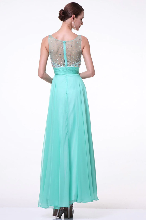 A-Line Dress with Chiffon Skirt and Beade V-Neckline Bodice-3