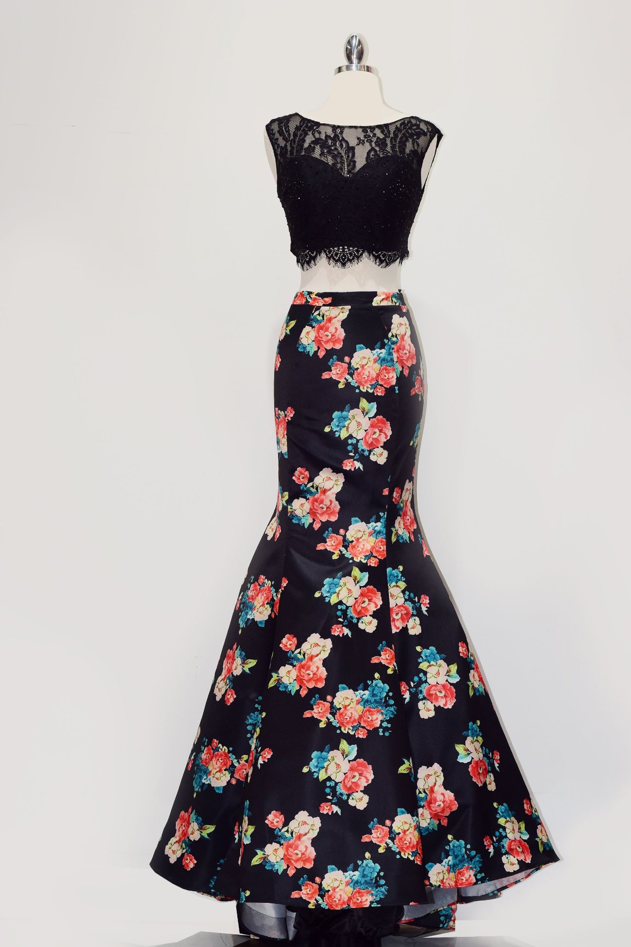 Two-Pieces Dress with Floral Print Skirt-0