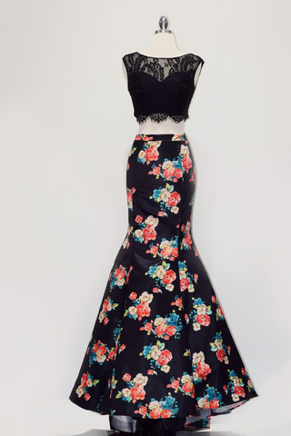 Two-Pieces Dress with Floral Print Skirt-0