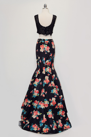 Two-Pieces Dress with Floral Print Skirt-1