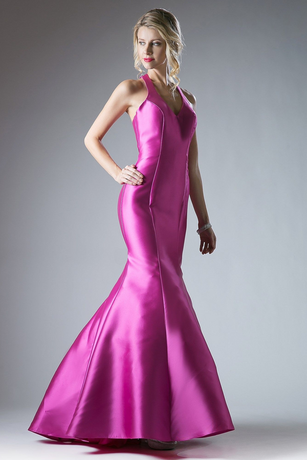 Fitted Mikado Mermaid Gown With Scoop Neckline and Razorback-0