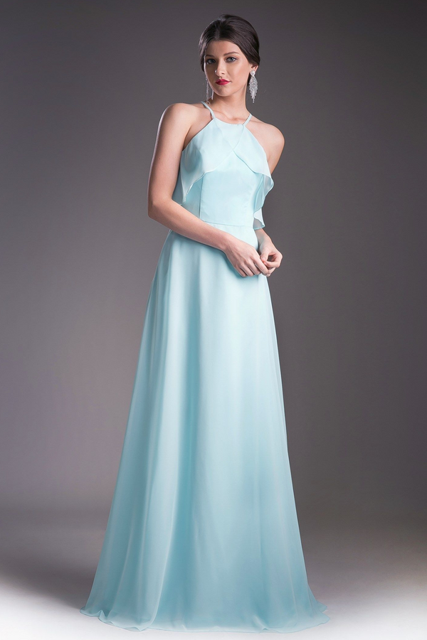 Soft Chiffon Gown with a Halter Neckline-0