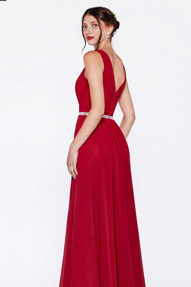 A-Line Chiffon Gown With V-Neckline and Beaded Belt-1