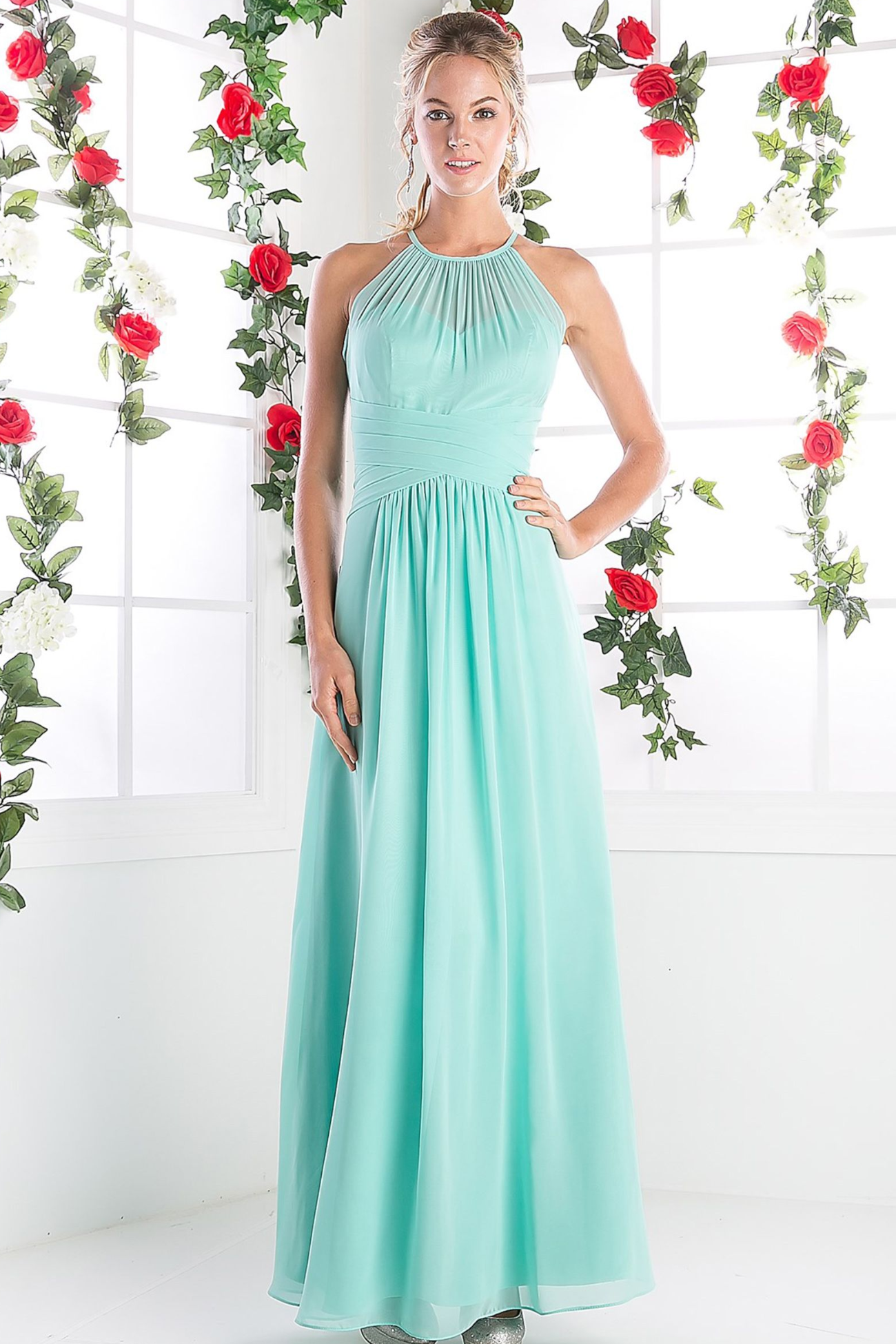 Chiffon Empire Waist Dress With Crisscross Waistband-4