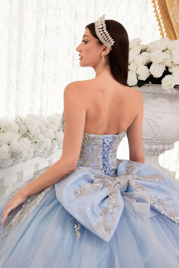 Strapless Layered Ball Gown With Bow Detail-1