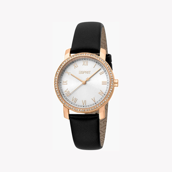 ESPRIT Women's Watch with Rose Gold Stainless Steel Case and Black Leather Band-1