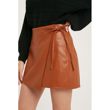 Sofia Women's Genuine Leather Mini Length Crossover Skirt-0