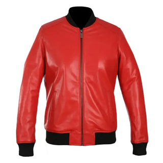 Lyla Women's Real Leather Bomber Jacket Red-0