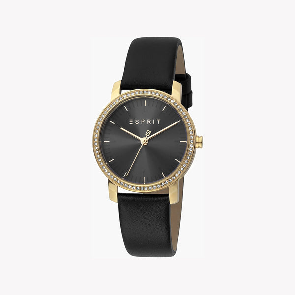 ESPRIT Women's Watch with Gold Stainless Steel Case and Black Leather Band-0