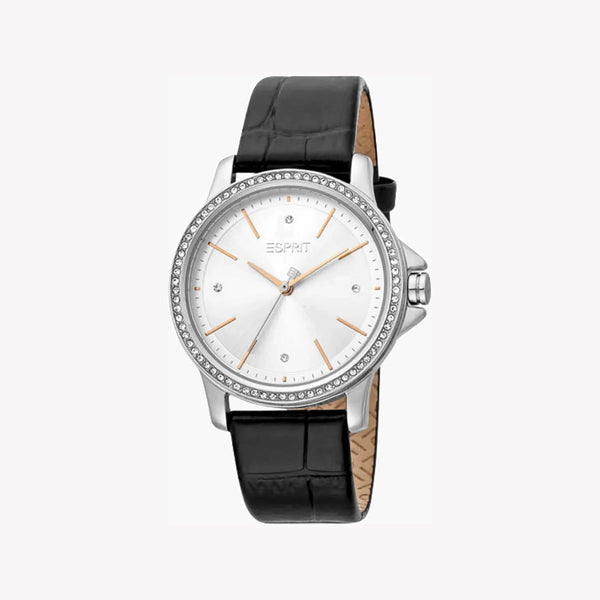 ESPRIT Women's Watch with Silver Stainless Steel Case and Black Leather Band-0