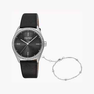 ESPRIT Women's Watch with Silver Stainless Steel Case and Black Leather Band-0