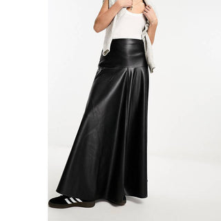 Bonnie Women's Genuine Leather Maxi Skirt Black-0