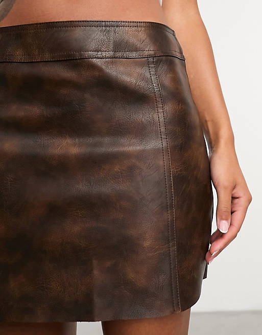 Ayla Women's Genuine Leather Micro Mini Skirt Brown-3