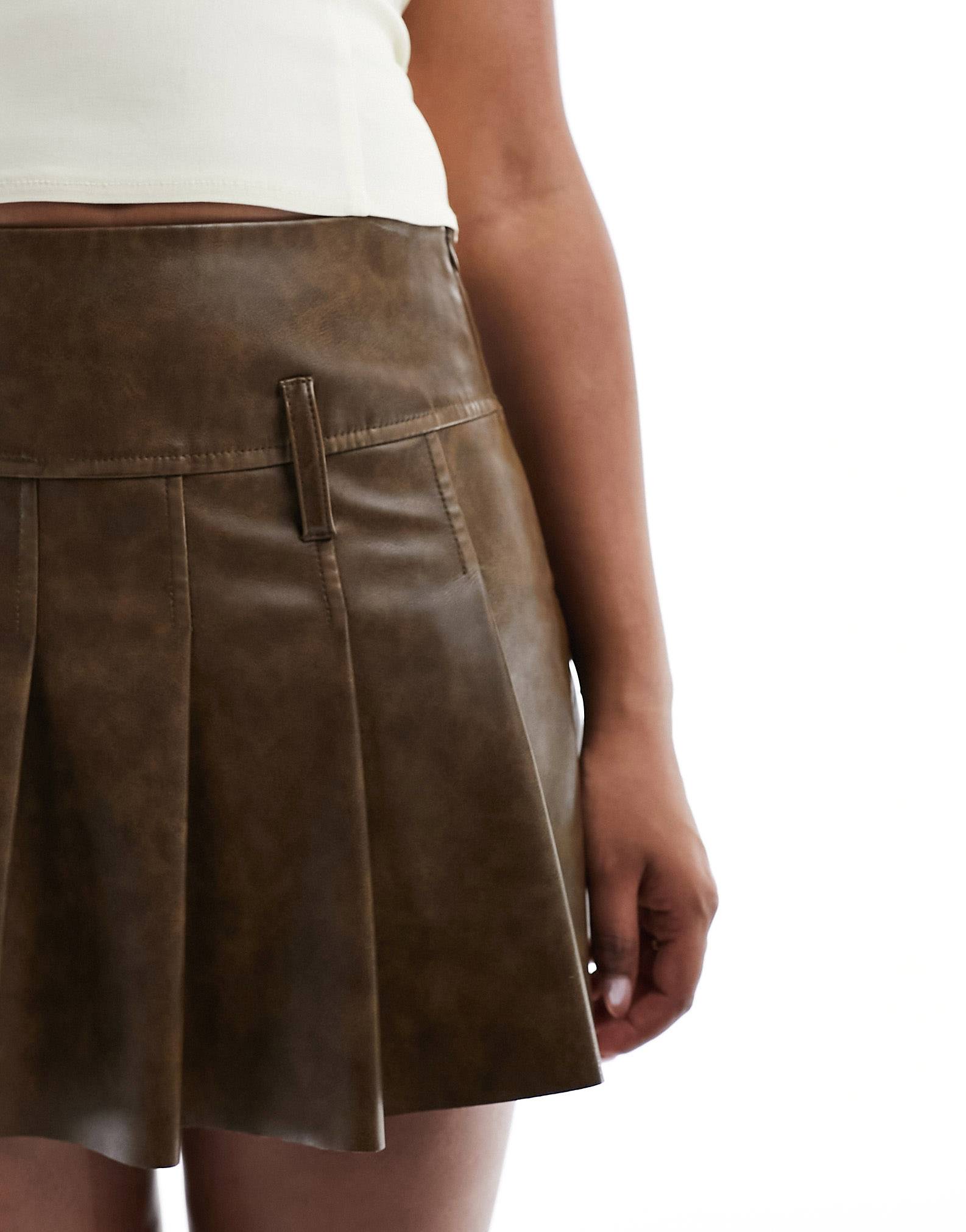 Erin Women's Real Leather Pleated Mini Skirt Brown-2