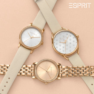 ESPRIT Women's Watch with Rose Gold Stainless Steel Case and Beige Leather Band-3