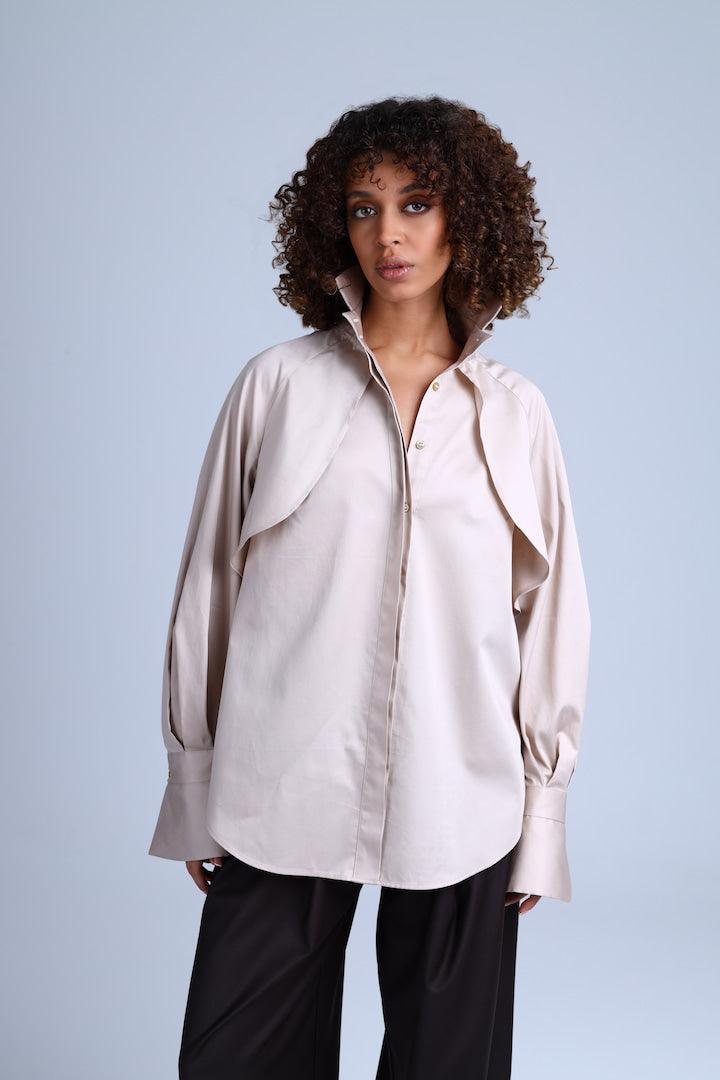 Diva Business Style Beige Organic Cotton Shirt-1