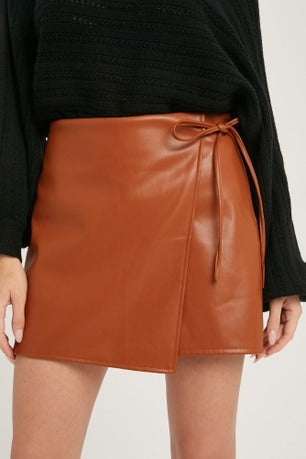 Sofia Women's Genuine Leather Mini Length Crossover Skirt-1