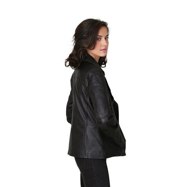 Freya Women's Real Leather Cross Zip Biker Jacket Black-1