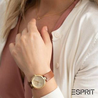 ESPRIT Women's Watch with Gold Stainless Steel Case and Brown Leather Band-4