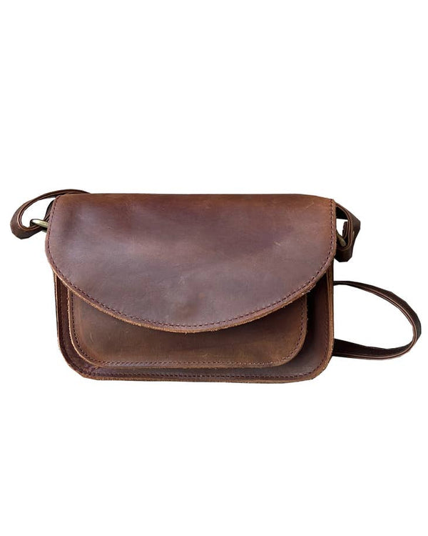 Sandra Crazy Horse Genuine Leather Crossbody Bag Brown-0