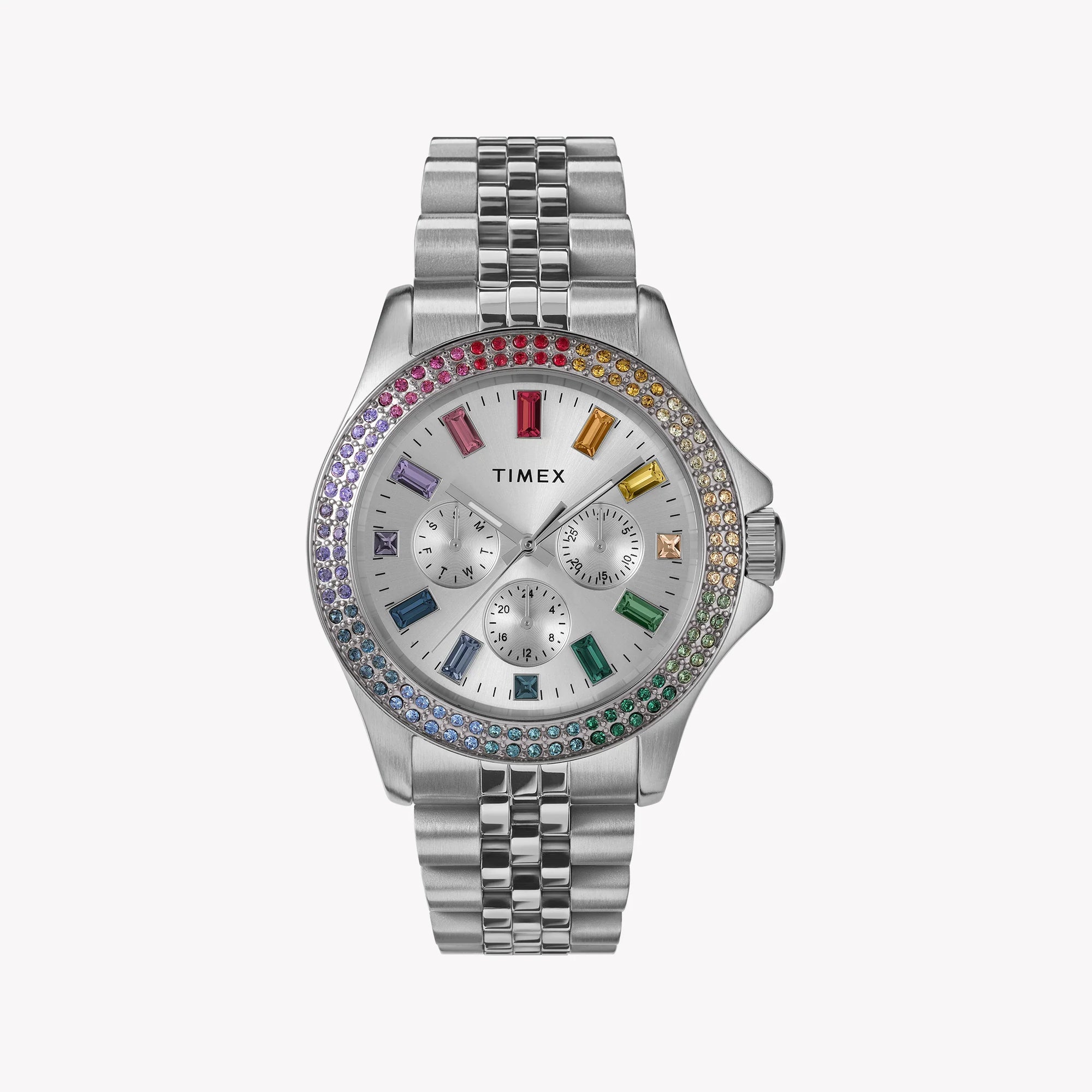 TIMEX KAIA MULTIFUNCTION RAINBOW CRYSTAL - ELEGANT SILVER-TONE WOMEN'S WATCH-0