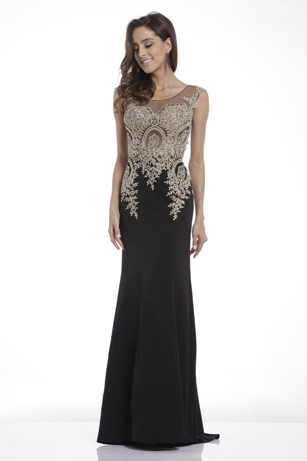 Illusion Covered Back Beaded Mermaid Dress-0