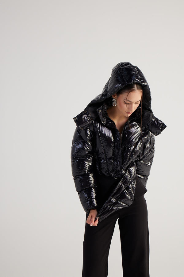 Aida Black Puffer Hooded Jacket-2