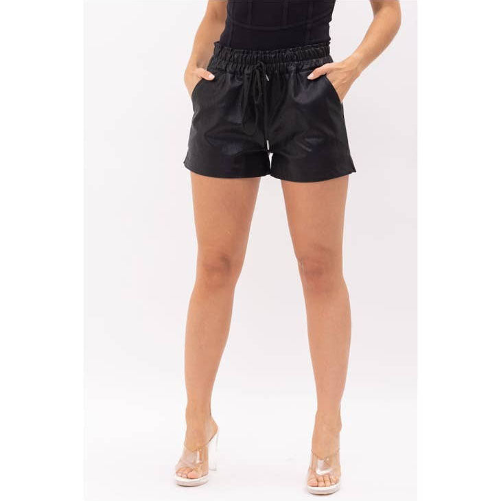 Evie Women's Genuine Leather Last Chance Shorts Black-2