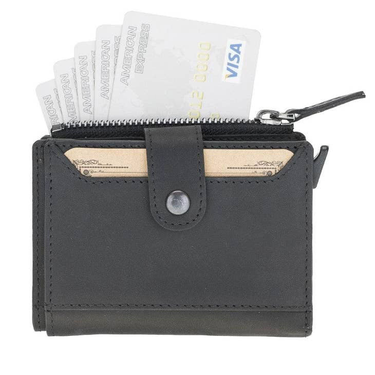 Aaron Leather Zip Mechanical Card Holder Black-0