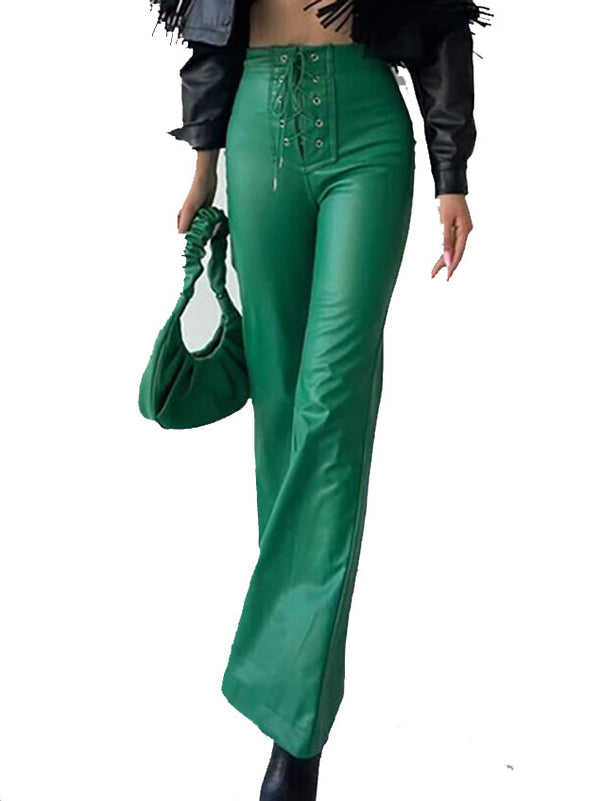 Robyn Women's Real Leather Stylish High Waist Flare Pants-3