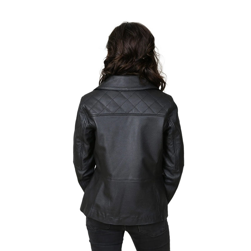 Freya Women's Real Leather Cross Zip Biker Jacket Black-2