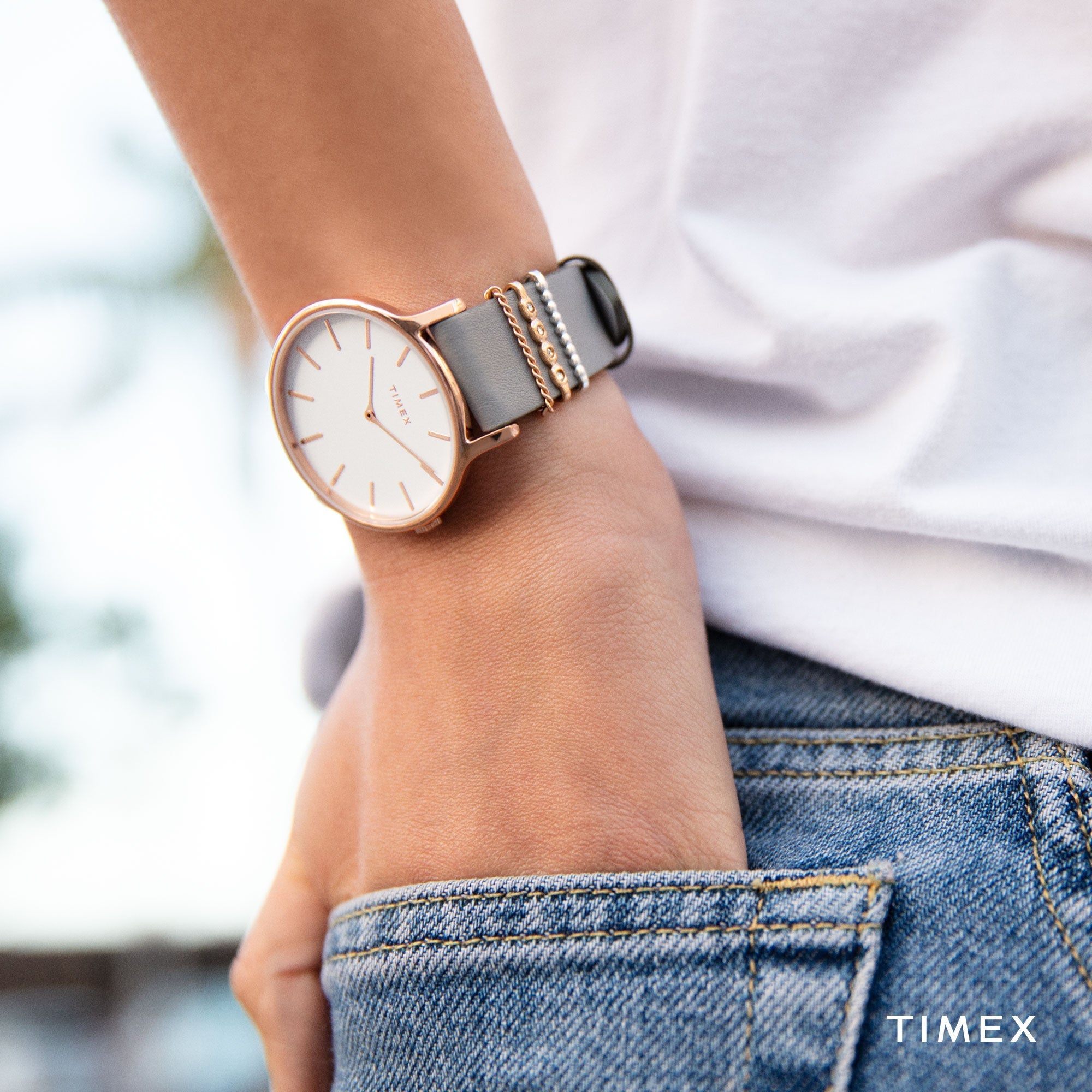 TIMEX Women's Watch with Rose Gold Brass Case and Pink Leather Band-3