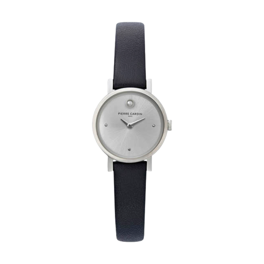 PIERRE CARDIN Women's Watch with Silver Stainless Steel Case and Black Leather Band-0