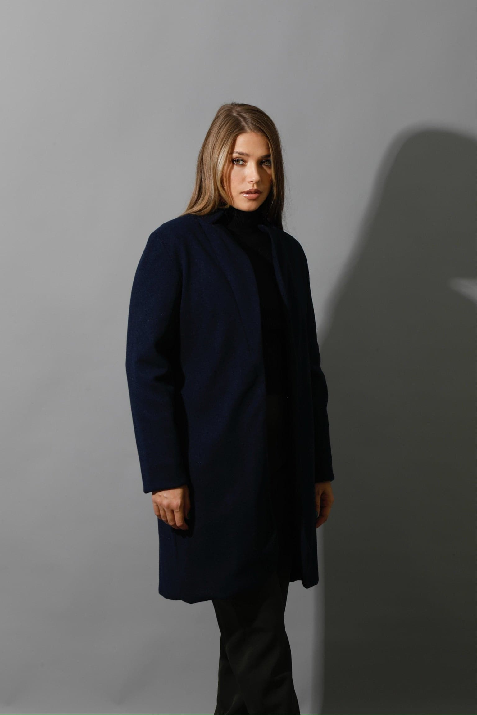 Woolen Short Coat - Navy-1