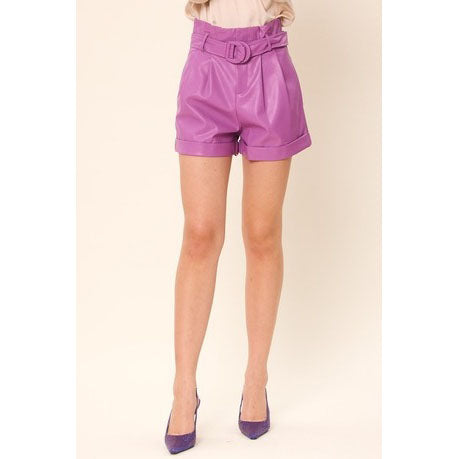 Isabella Women's Genuine Leather Belted Shorts-4