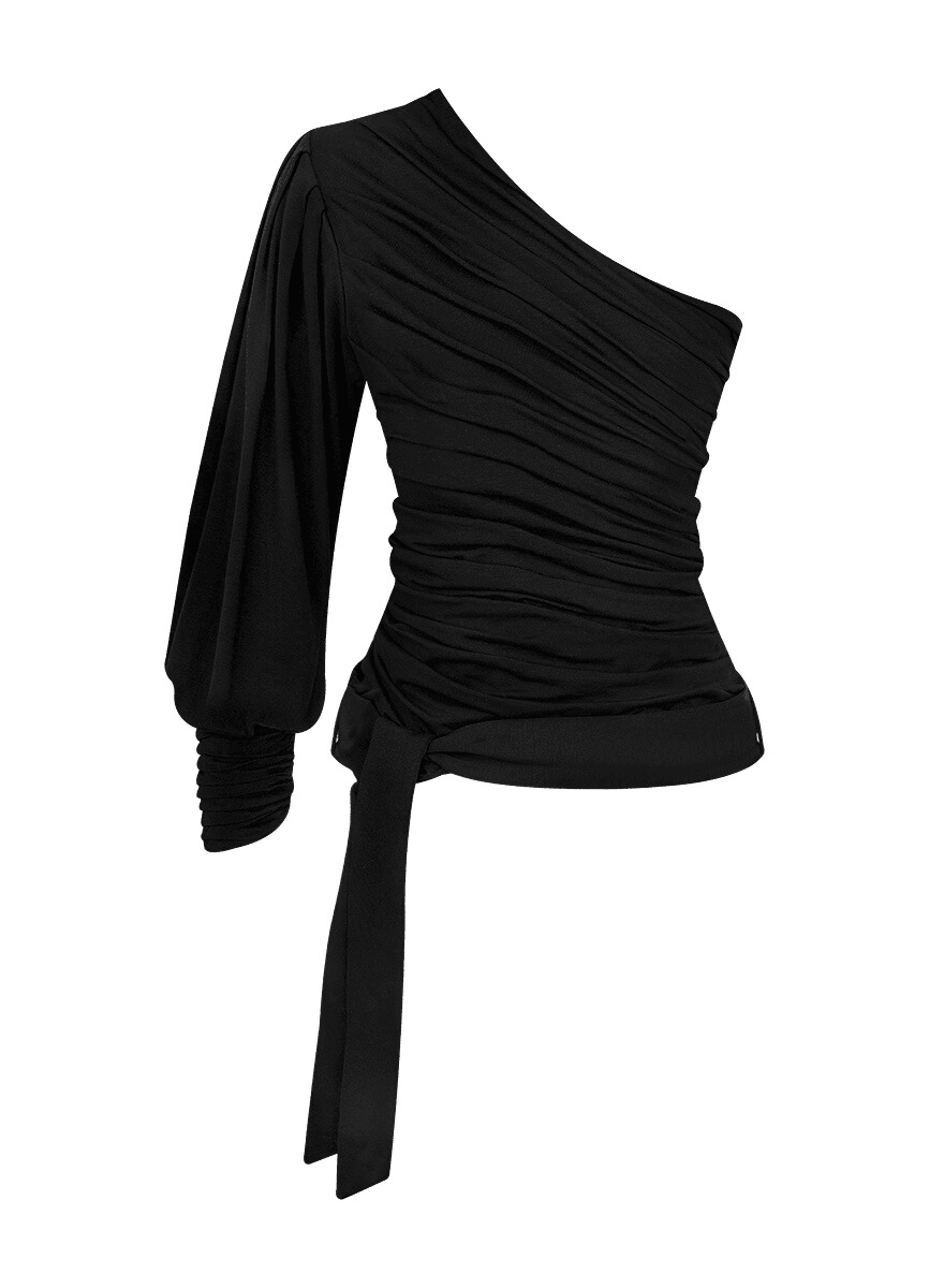 LavaNera One Shoulder Black Jersey Viscose Blouse-1