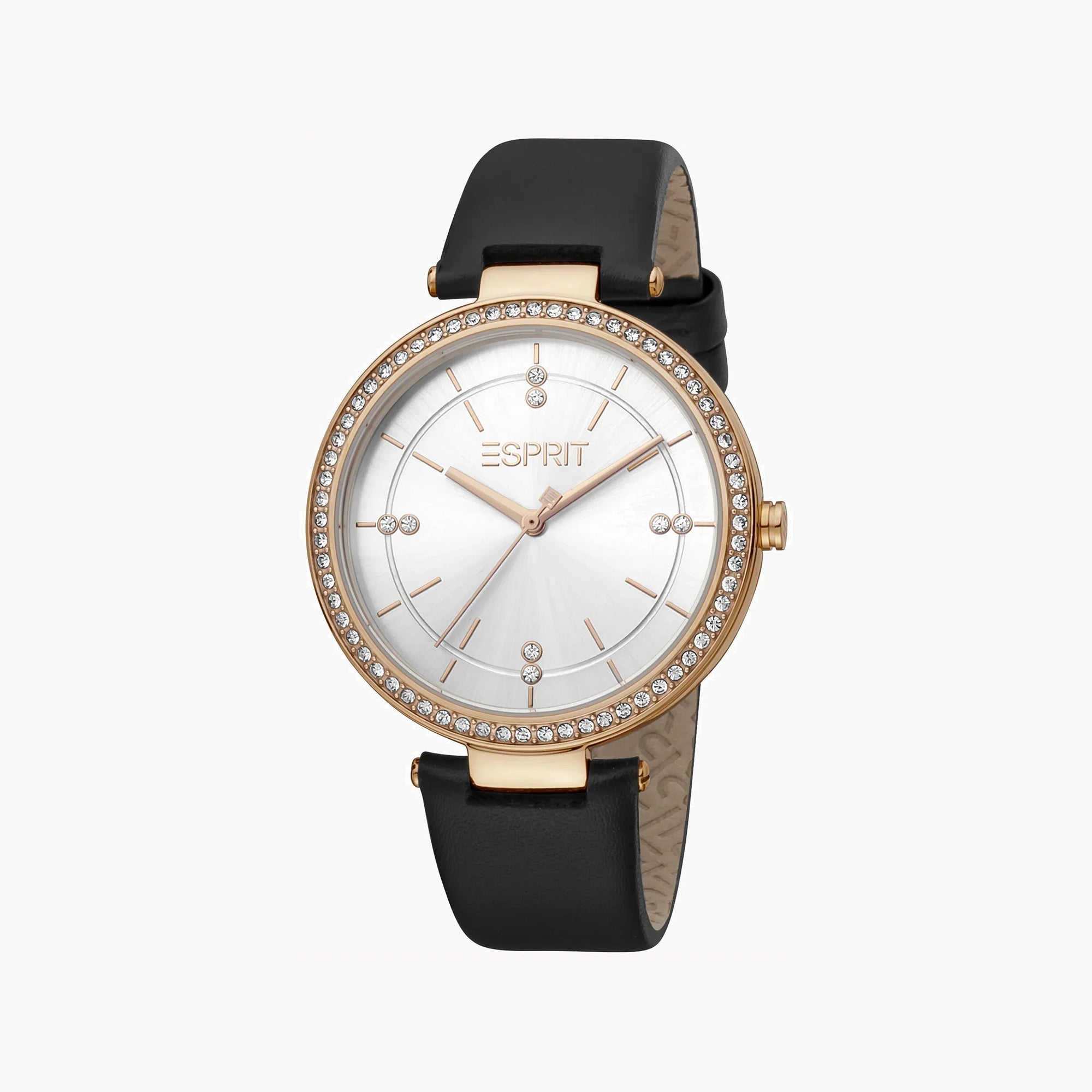 ESPRIT Women's Watch with Rose Gold Stainless Steel Case and Black Leather Band-0