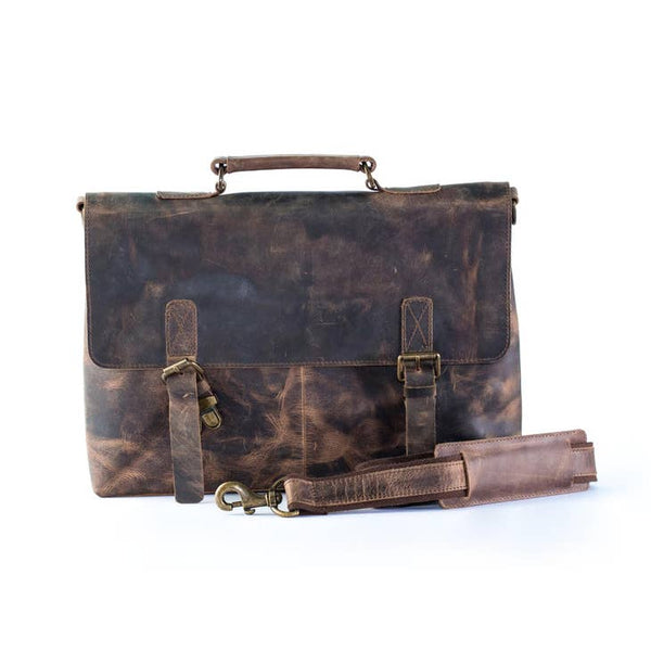 Raymond Vintage Retro Buffalo Leather Briefcase Brown-1